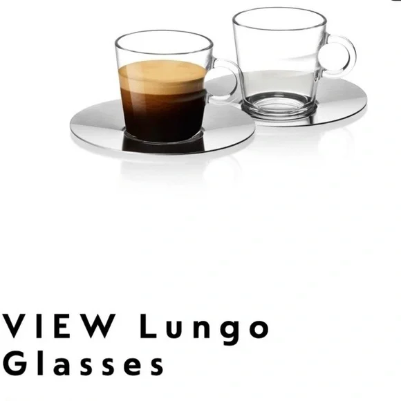 Nespresso Set of 2 View Collection Lungo Glass Cups & Saucers - NIB - Picture 1 of 5